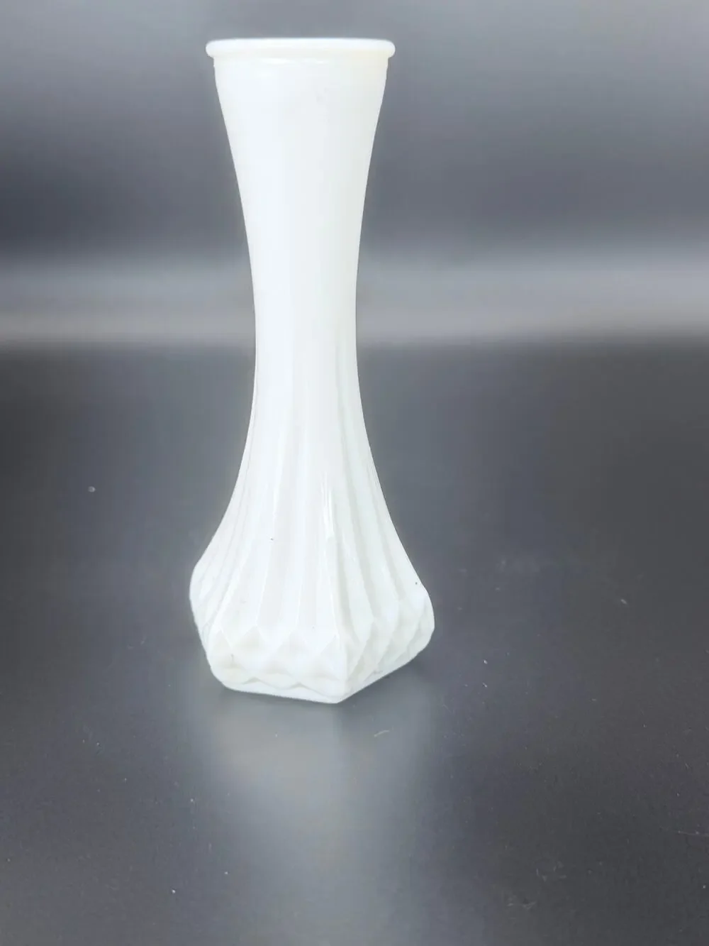 Vintage Hoosier Glass 4063-C White Milk Glass 6” Ribbed Diamond Bud Vase